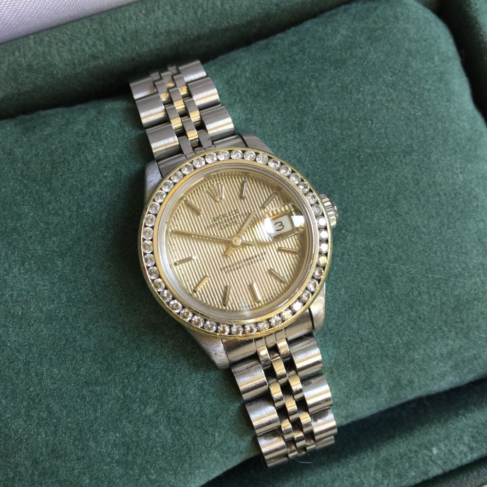 Ladies Rolex Datejust with diamond bezel & tapestry dial